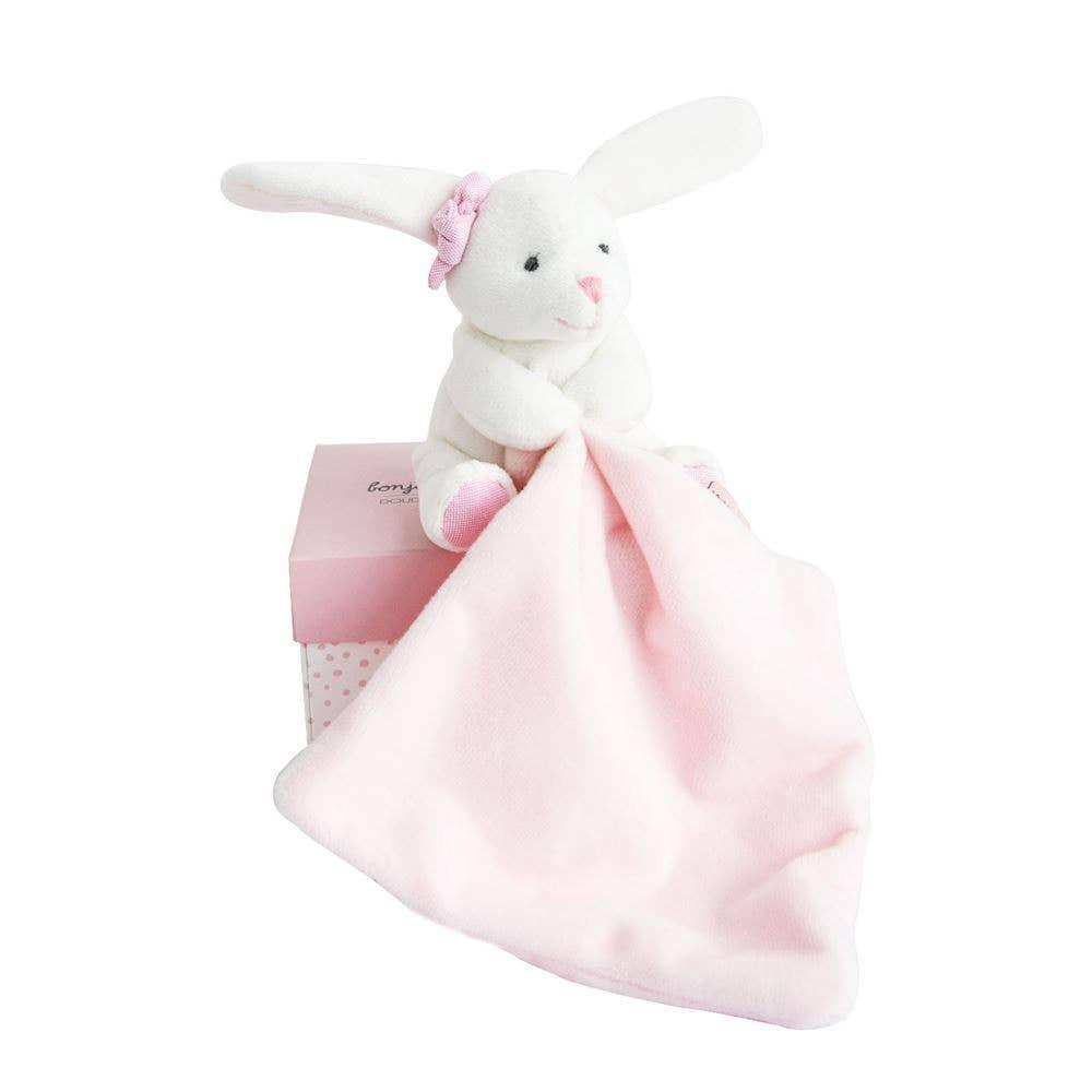 Hello Baby Blanket with Plush Stuffed Animal Bunny Pink