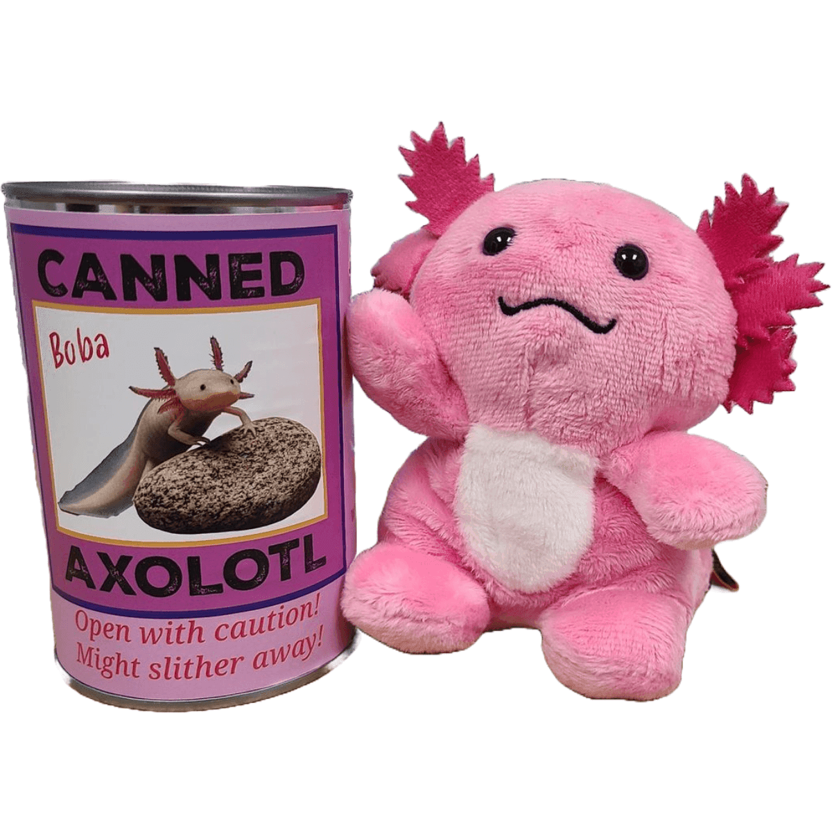 Canned Gifts - Canned Axolotl | Stuffed Animal Plush | Funny Jokes on Can Pop Top Lid