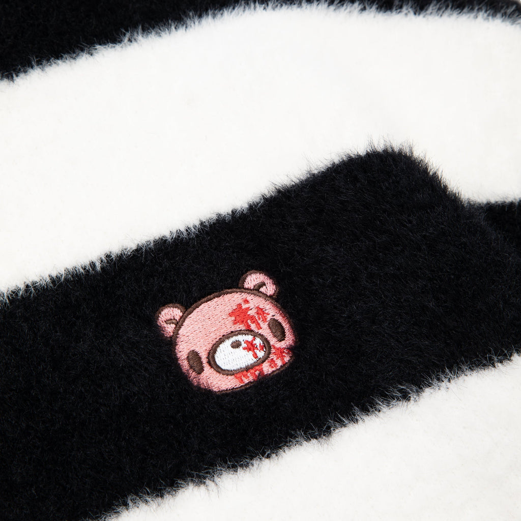 Gloomy Bear Striped Fuzzy Zip Up Jacket