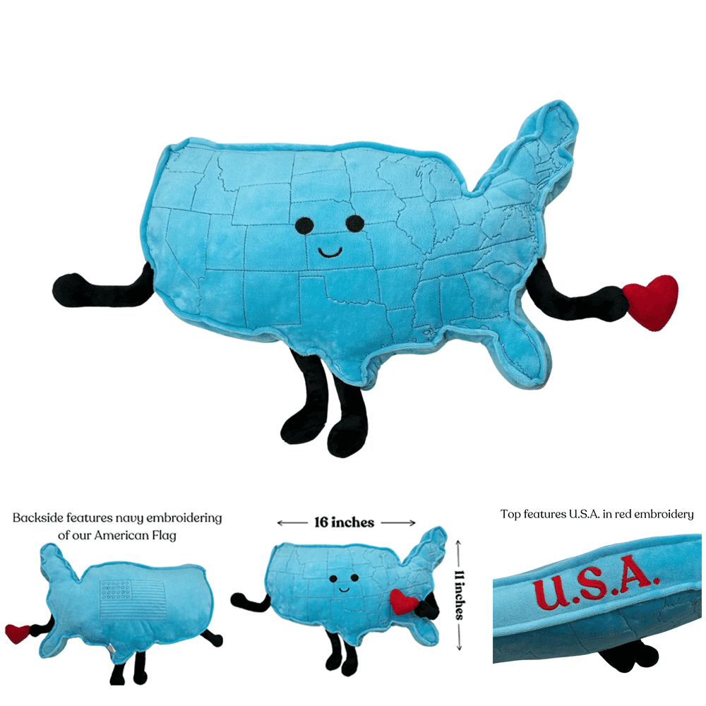 USA Mascot Map Pillow | Educational Plush Toy | Stuffed States USA