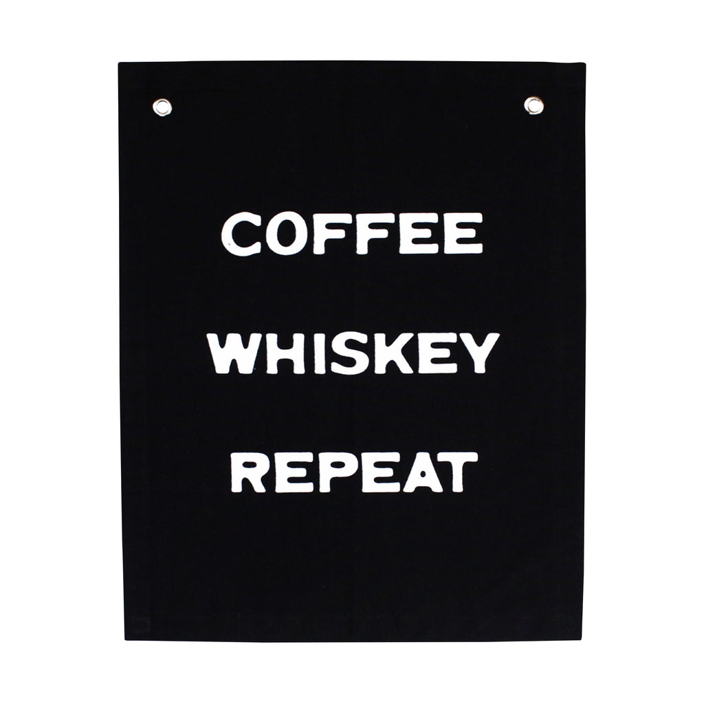 coffee whiskey repeat banner Black