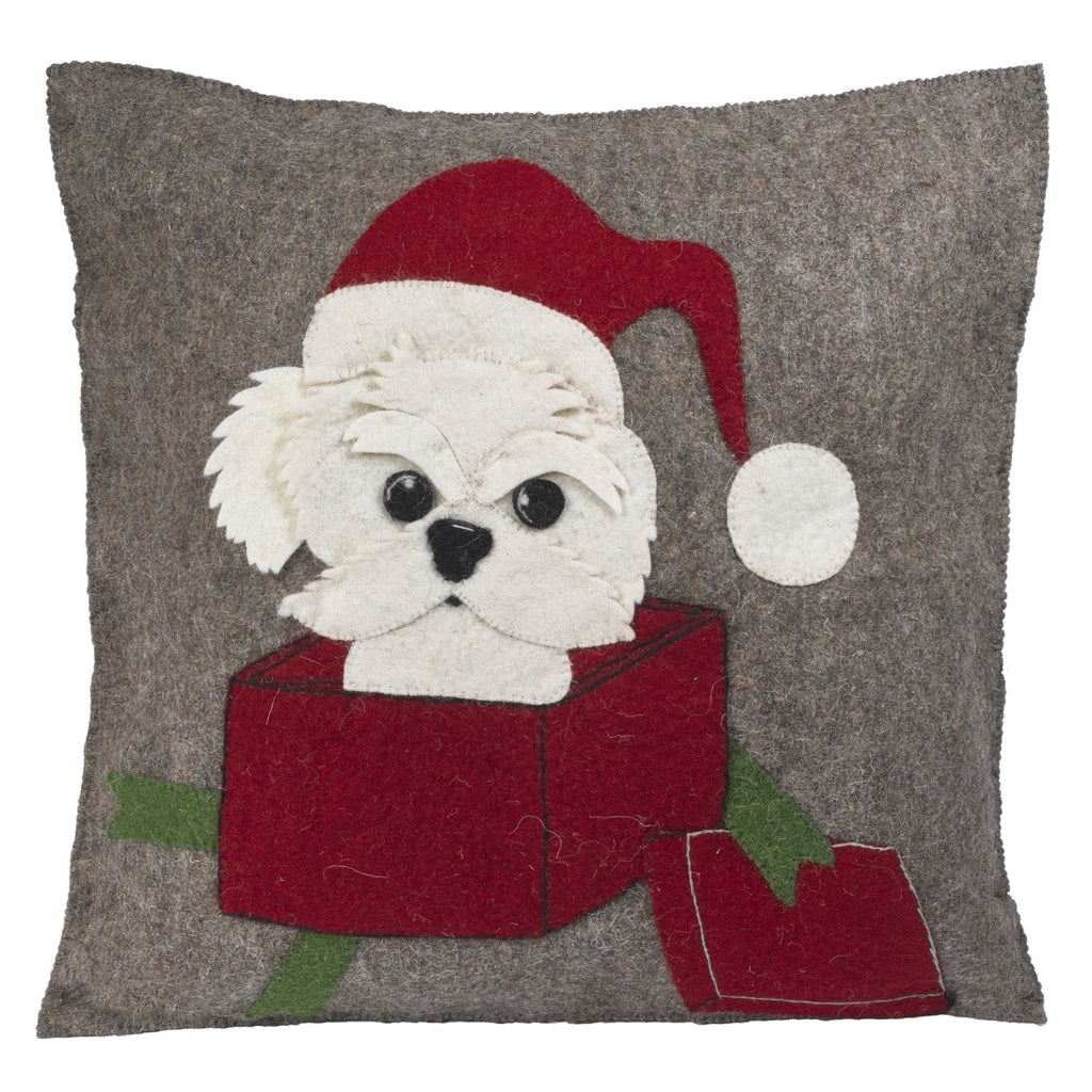 Hand Felted Wool Christmas Pillow - Dog Box - 20" Arcadia Home