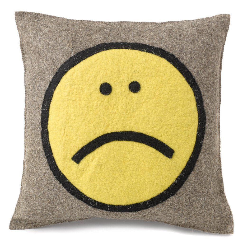Hand Felted Wool Happy Sad Face Pillow - 20" Arcadia Home