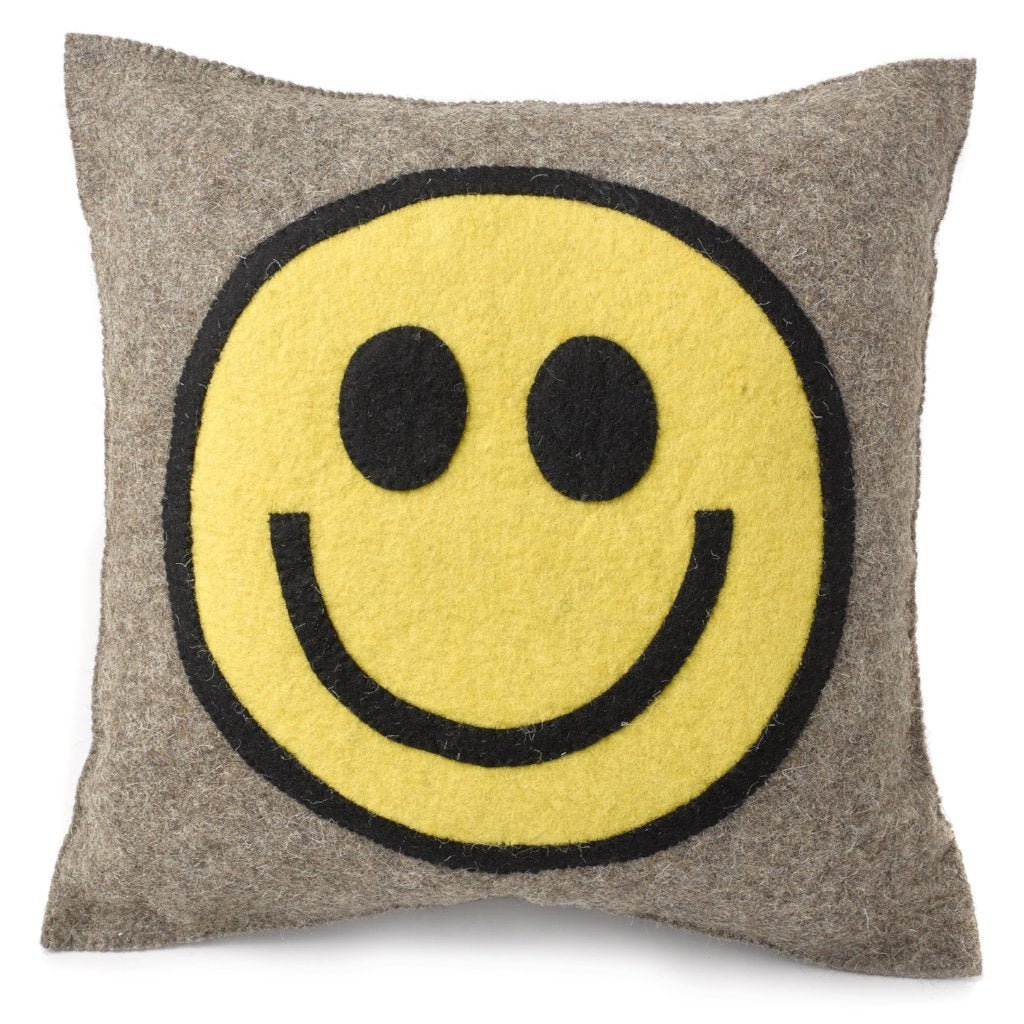 Hand Felted Wool Happy Sad Face Pillow - 20" Arcadia Home