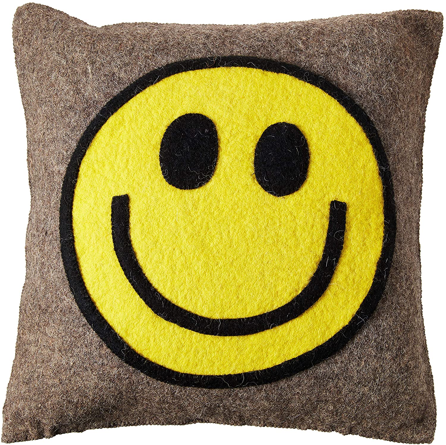 Hand Felted Wool Happy Sad Face Pillow - 20" Arcadia Home