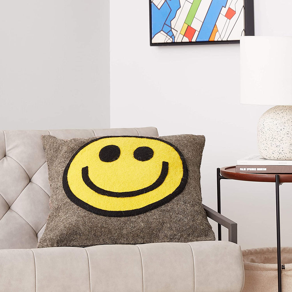 Hand Felted Wool Happy Sad Face Pillow - 20" Arcadia Home