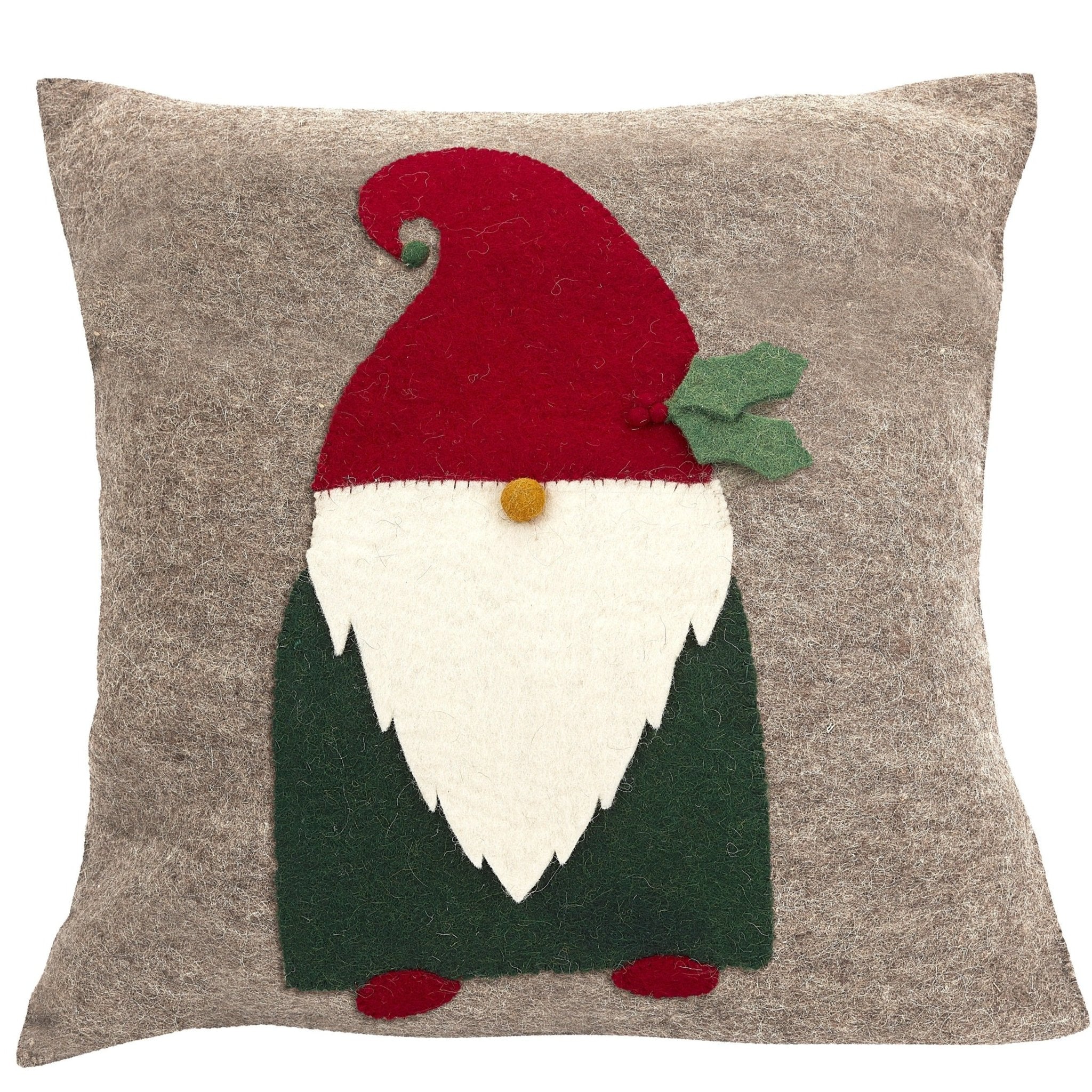 Hand Felted Wool Pillow - Gnome Red Hat Gray - 20" Arcadia Home