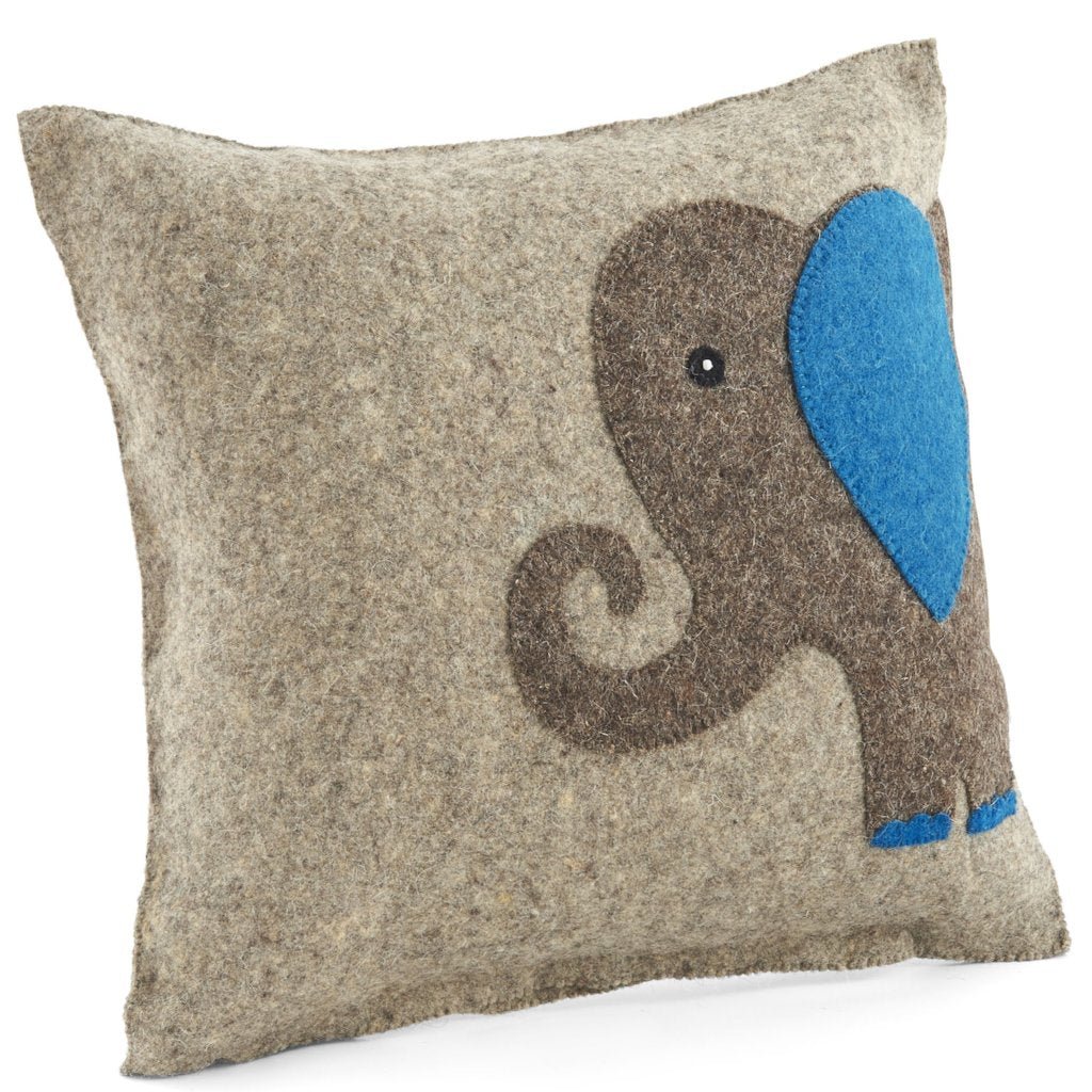 Handmade Pillow Hand Felted Wool - Blue Elephant Gray - 18" Arcadia Home
