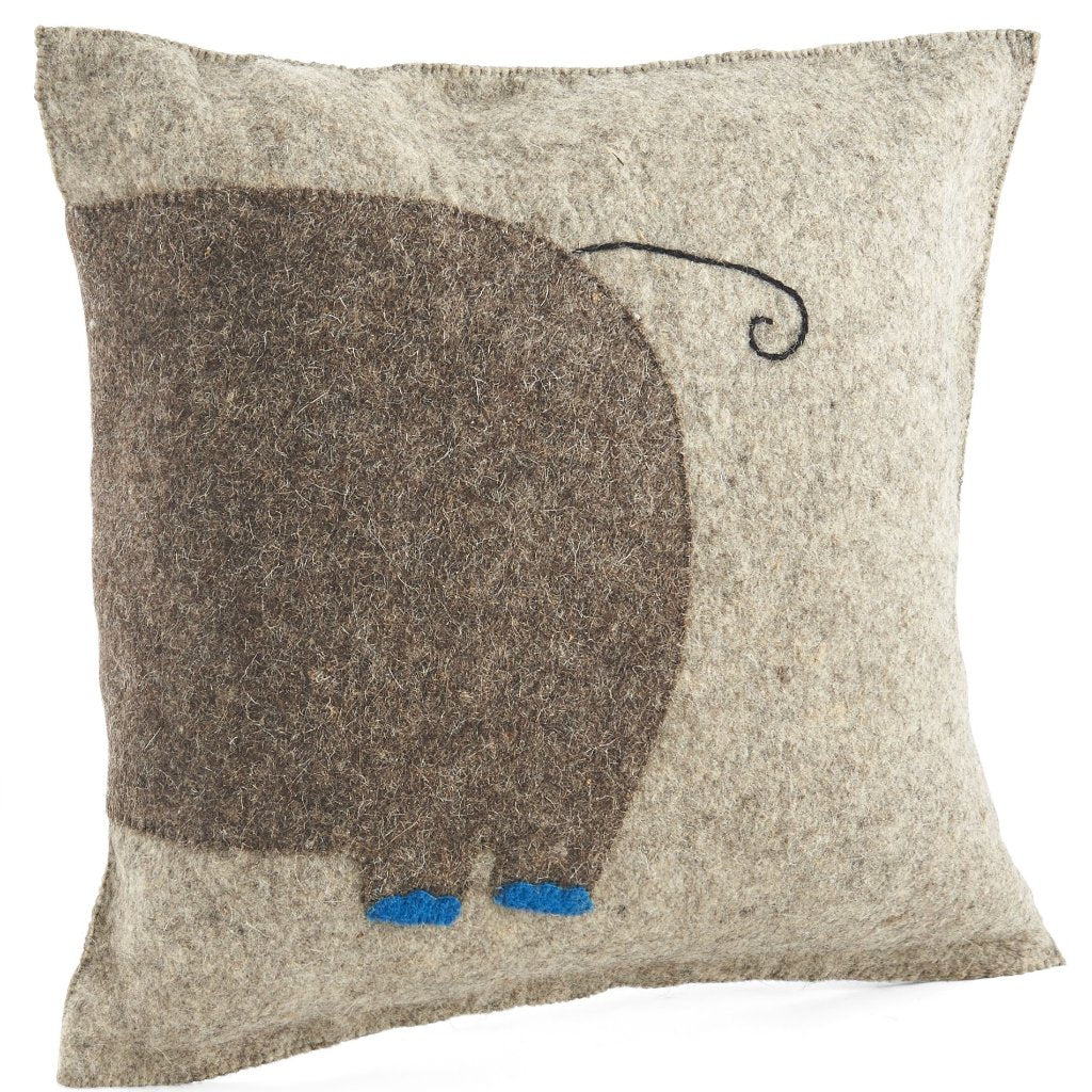 Handmade Pillow Hand Felted Wool - Blue Elephant Gray - 18" Arcadia Home