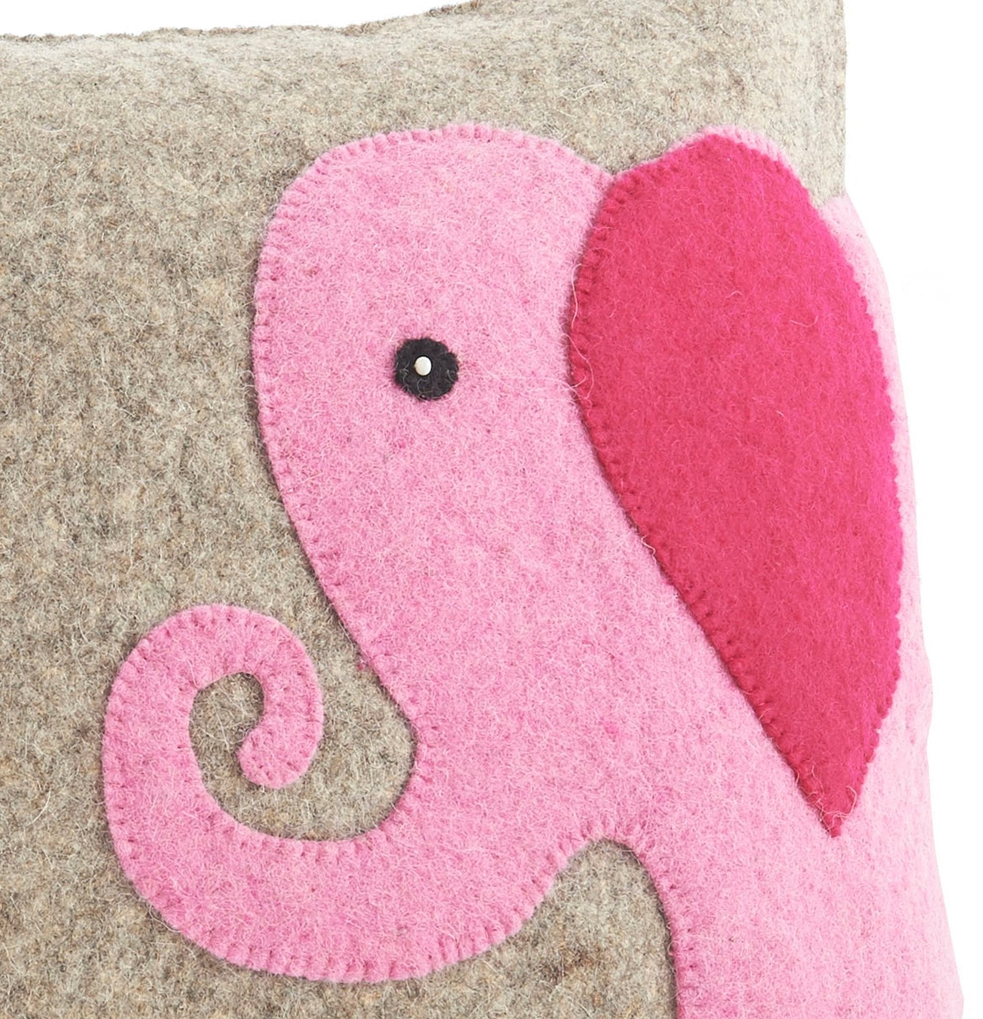Handmade Pillow Hand Felted Wool - Pink Elephant Gray - 18" Arcadia Home