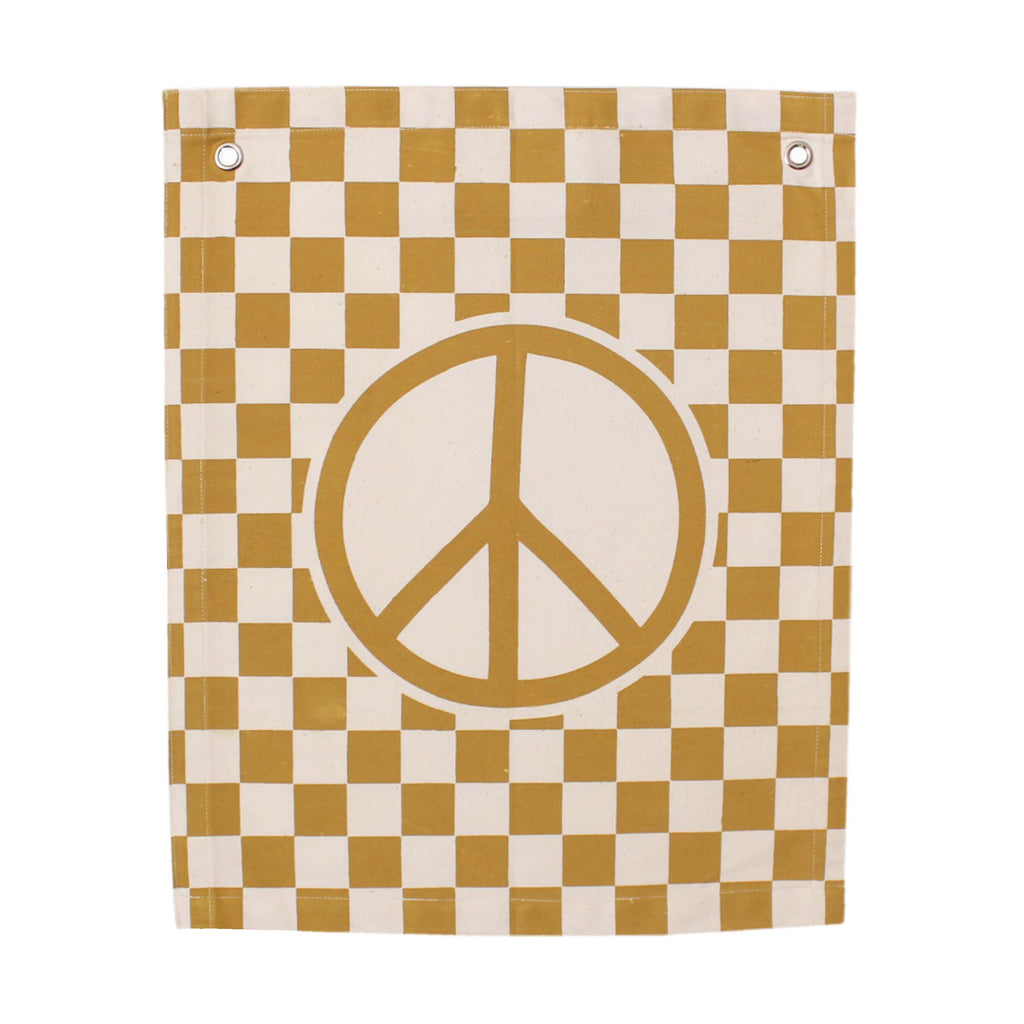 Checkered Peace Sign Canvas Banner | Handmade Wall Flag