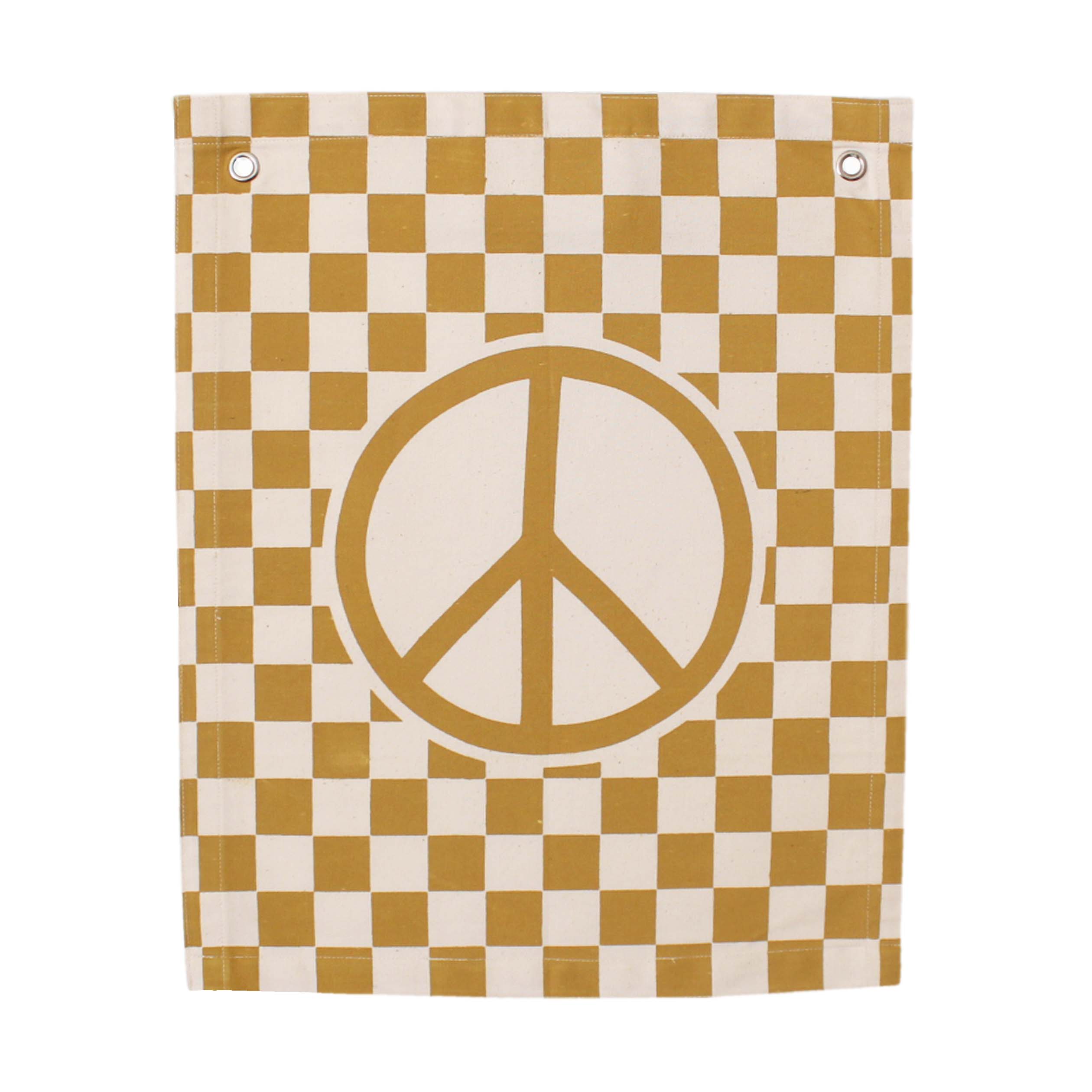 Checkered Peace Sign Canvas Banner | Handmade Wall Flag